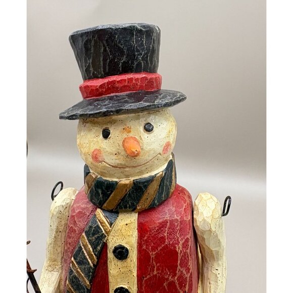 Vintage Rustic Snowman Christmas Figurine with Birdhouse Carved Folk Art Style - Picture 8 of 10